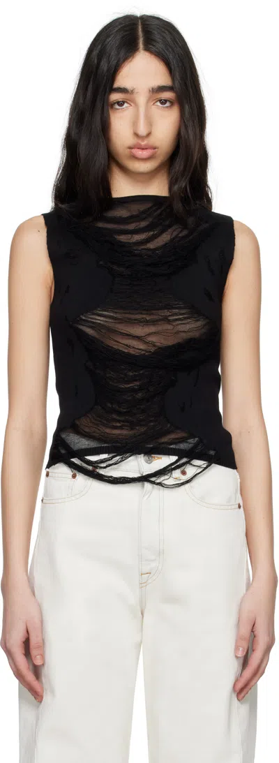 Mm6 Maison Margiela Black Distressed Tank Top In 900 Black