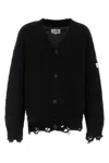 Mm6 Maison Margiela Distressed Wool Blend Cardigan In Black