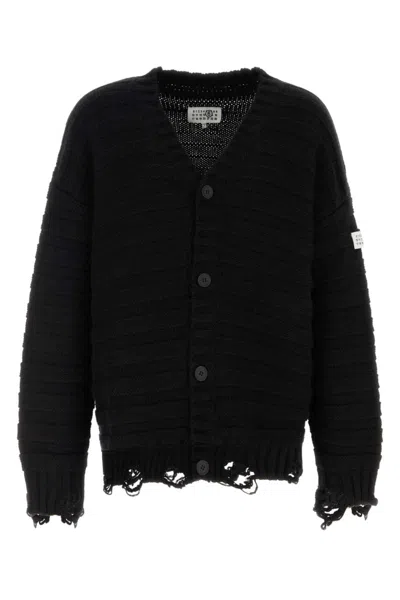 MM6 MAISON MARGIELA BLACK DISTRESSED WOOL CARDIGAN
