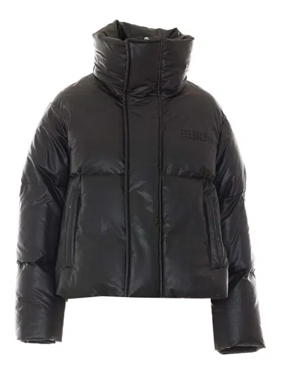 Mm6 Maison Margiela Black Faux Leather Duck Down Padded High Neck Jacket