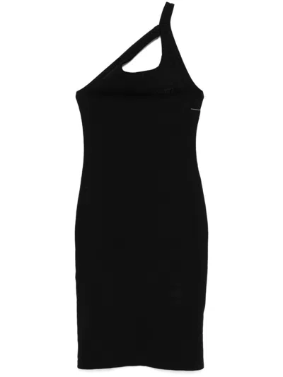 Mm6 Maison Margiela Black Dress With Crossed Straps On The Shoulder