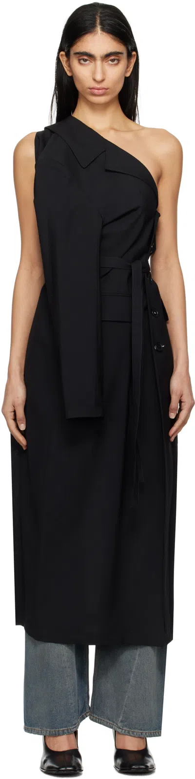 Mm6 Maison Margiela Black Dual Wear Tailoring Wool Canvas Coat In 900 Black