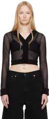 Mm6 Maison Margiela Black Elastic Jersey Mesh Long-sleeved Cardigan In Black