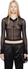 Mm6 Maison Margiela Black Elastic Jersey Mesh Long-sleeved Sweater In 900 Black