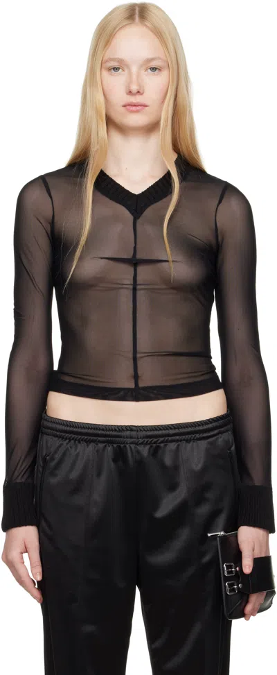 Mm6 Maison Margiela Black Elastic Jersey Mesh Long-sleeved Sweater In 900 Black