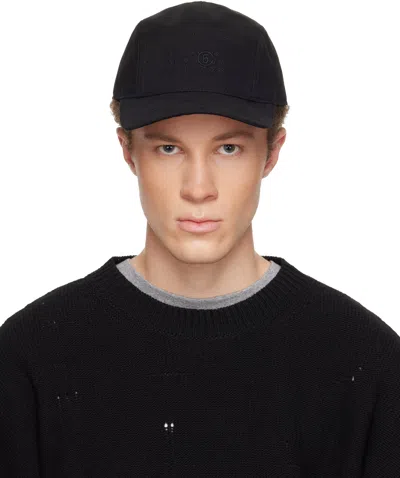 Mm6 Maison Margiela Black Embroidered Logo Cap