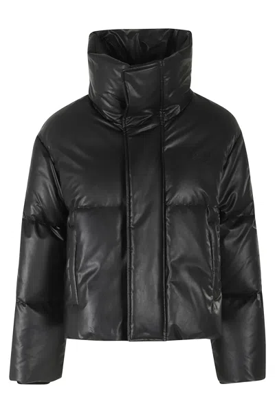 Mm6 Maison Margiela Black Faux Leather Duck Down Padded High Neck Jacket