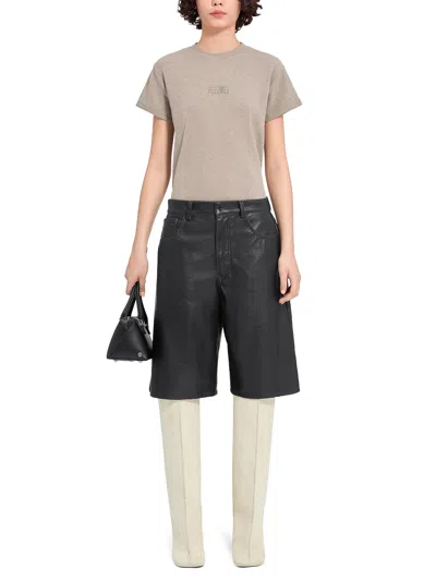Mm6 Maison Margiela Black Faux Leather Five-pocket Knee-length Shorts