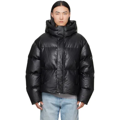 Mm6 Maison Margiela Hooded Down Jacket In Glossy Leather Black In Animal Print