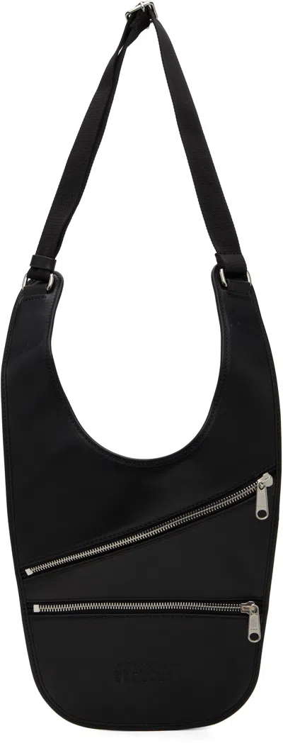 Mm6 Maison Margiela Black Flat Saddle Mini Bag In Burgundy