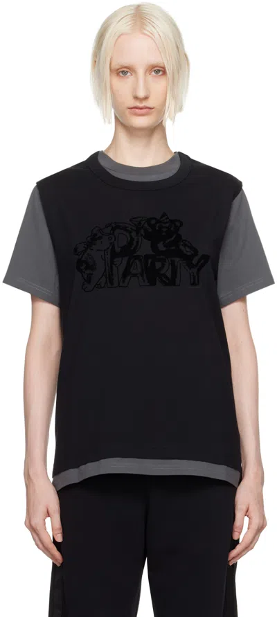 Mm6 Maison Margiela Black Flocked-graphic T-shirt In 900 Black