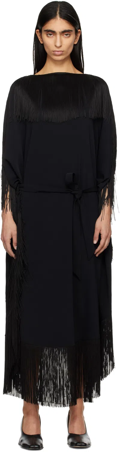 Mm6 Maison Margiela Black Fluid Fringe Midi Dress In 900 Black