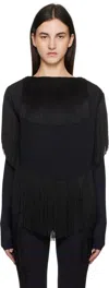 Shop Mm6 Maison Margiela Black Fluid Polyester Fringe Blouse In 900 Black