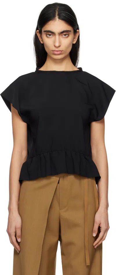 MM6 MAISON MARGIELA BLACK FLUID RUFFLE BLOUSE