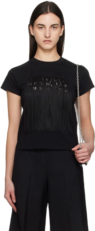 MM6 MAISON MARGIELA BLACK FRINGE LOGO T-SHIRT