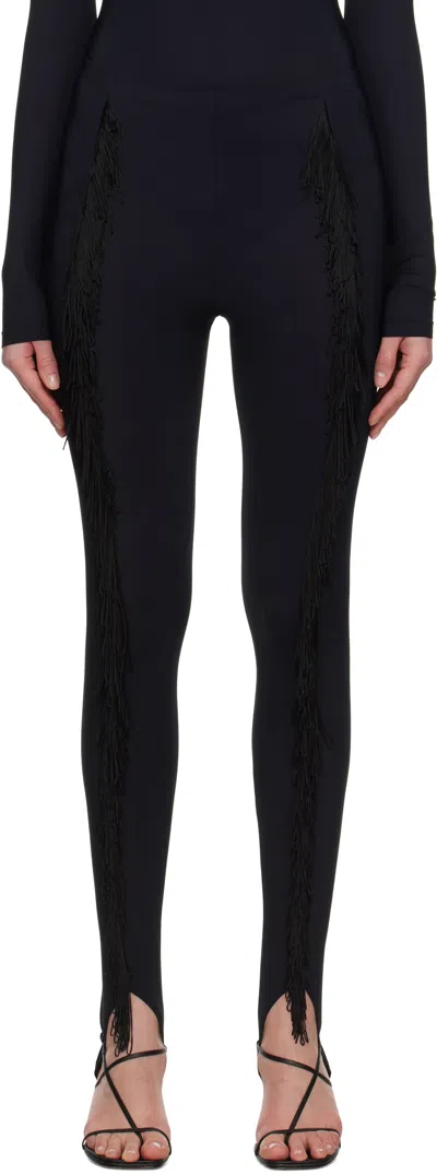 Mm6 Maison Margiela Black Fringe Stirrup Leggings In 900 Black