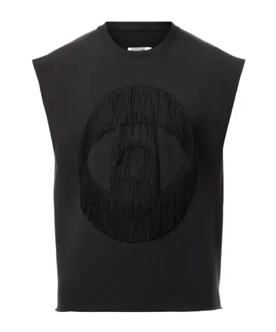 Mm6 Maison Margiela Black Fringed Sweatshirt