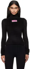 Mm6 Maison Margiela Black Furry Jersey Long Sleeve Turtleneck In 900 Black