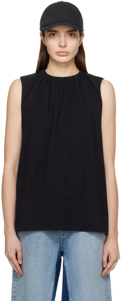 Mm6 Maison Margiela Black Gathered Tank Top In 900 Black