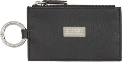 Mm6 Maison Margiela Black Grainy Leather Zip Card Holder