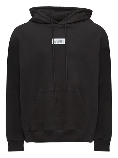 MM6 MAISON MARGIELA BLACK HOODIE SWEATSHIRT WITH ADJUSTABLE DRAWSTRING