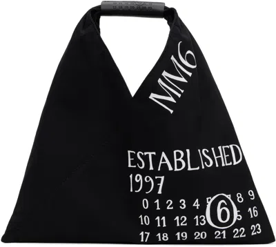 Mm6 Maison Margiela Black Jersey 'established Print' Mini Tote In T8013 Black