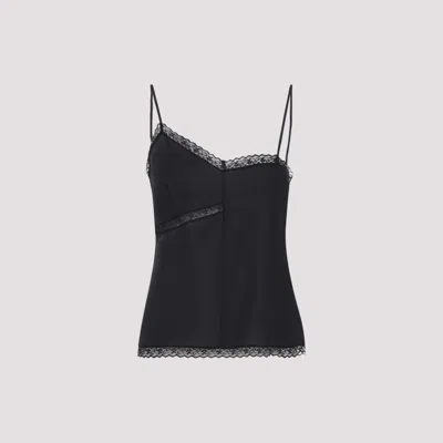 Mm6 Maison Margiela Black Lace-detail Silk Top