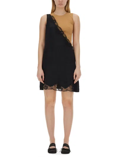 Mm6 Maison Margiela Black Lace Round Neck Mini Dress