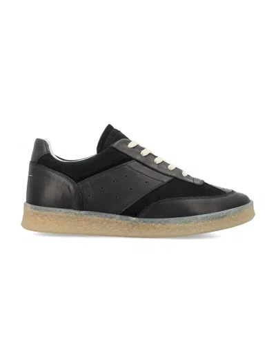 Mm6 Maison Margiela Black Leather And Suede Low-top Sneakers For Men By