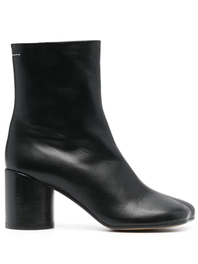 Mm6 Maison Margiela Black Leather Ankle Boots For Women