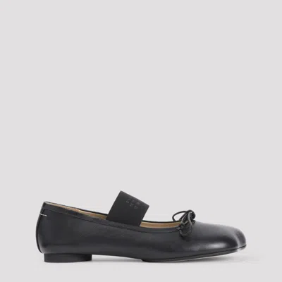 MM6 MAISON MARGIELA BLACK LEATHER BALLET FLATS