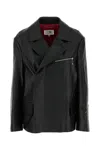 Mm6 Maison Margiela Woman Jacket Black Size 6 Cow Leather