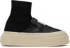 Mm6 Maison Margiela Black Leather Knit Sock Platform Sneakers In T8013 Black