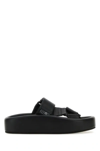 Mm6 Maison Margiela Black Leather Slippers