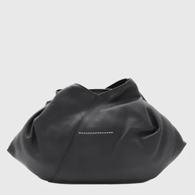 Mm6 Maison Margiela Black Leather Top Handle Bag In Gray