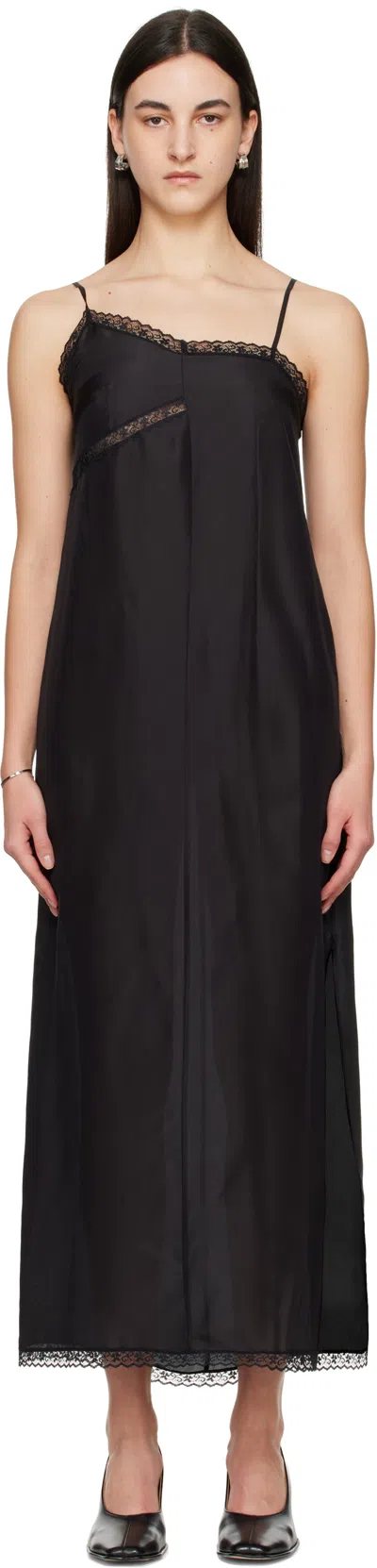 Mm6 Maison Margiela Black Light Silk Lace Maxi Dress In 900 Black