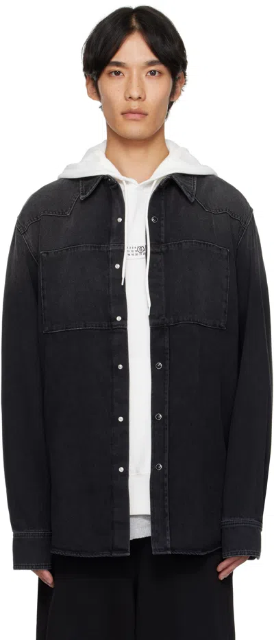 Mm6 Maison Margiela Black Long Sleeve Denim Shirt