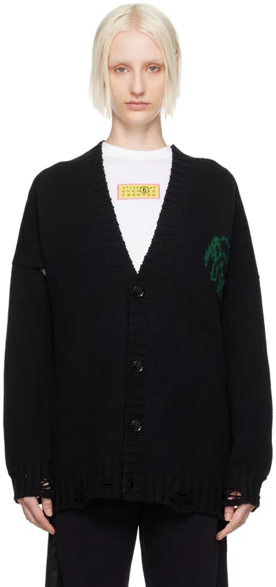 Mm6 Maison Margiela Black 'lost My Pet' Cardigan In 001j Black/green