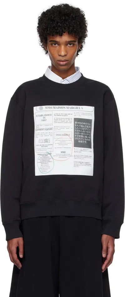 Mm6 Maison Margiela Black Newspaper Print Jersey Sweatshirt In 899 Washed Black