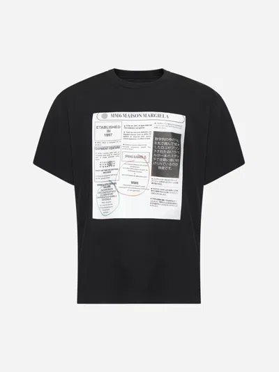 Mm6 Maison Margiela Black Newspaper Print T-shirt