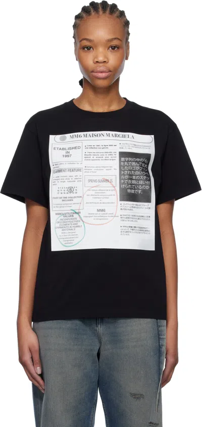 Mm6 Maison Margiela Black Newspaper Print T-shirt In 900 Black