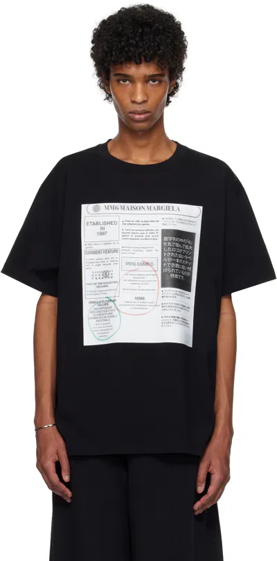 Mm6 Maison Margiela Black Newspaper Print T-shirt In 900 Black