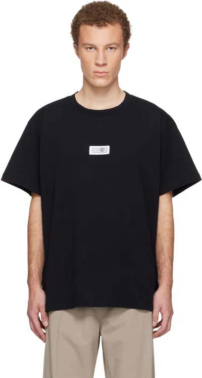 Mm6 Maison Margiela Mm6 By Maison Margiela Relaxed-fit Black Cotton T-shirt With Front Logo Patch