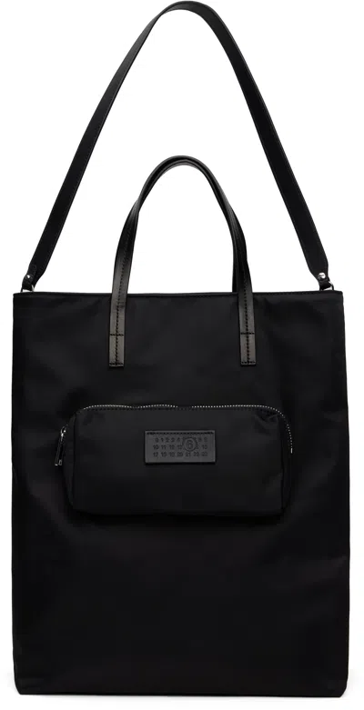 Mm6 Maison Margiela Black Nylon Pockets Shopper Tote In T8013 Black