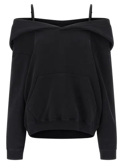 MM6 MAISON MARGIELA BLACK OFF-SHOULDER HOODIE