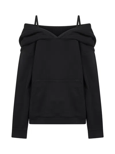 MM6 MAISON MARGIELA BLACK OFF-THE-SHOULDER HOODIE