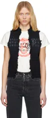 Mm6 Maison Margiela Black Open Cut Printed Vest In 900s Black