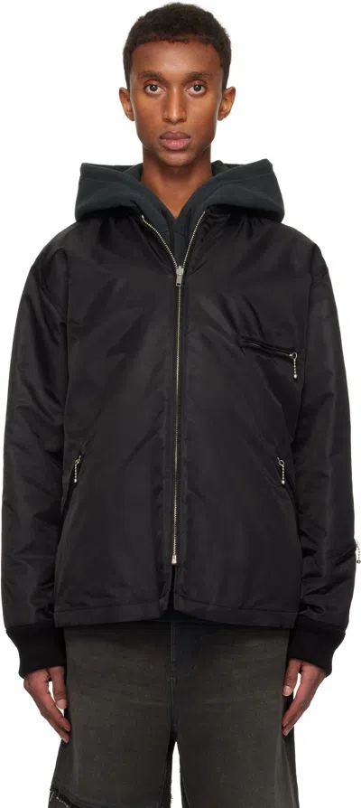 Mm6 Maison Margiela Black Padded Reversible Bomber Jacket In 961 Black/green
