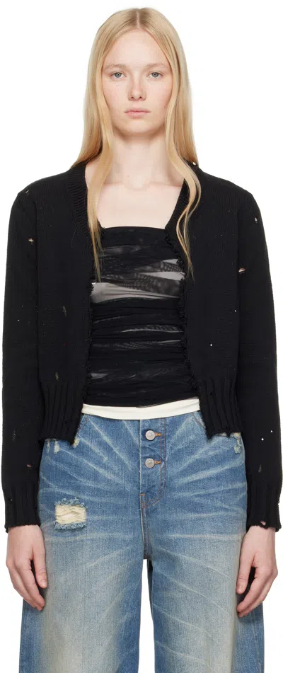 Mm6 Maison Margiela Black Paint Knit Cardigan In 900s Black