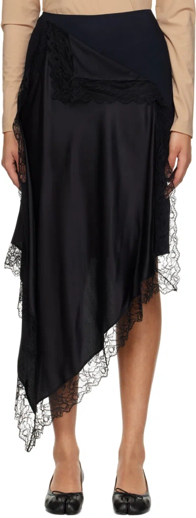 Mm6 Maison Margiela Asymmetric Lace-trim Skirt In Black